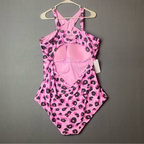 New LYSA Pink Leopard Print Sexy Keyhole One Piece Swimsuit Plus Size - Picture 5 of 13